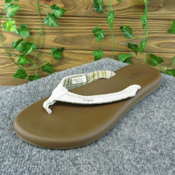 Flojos  Women Flip Flop Sandal Shoes Size‎ 10 Medium White Synthetic - Picture 1 of 9